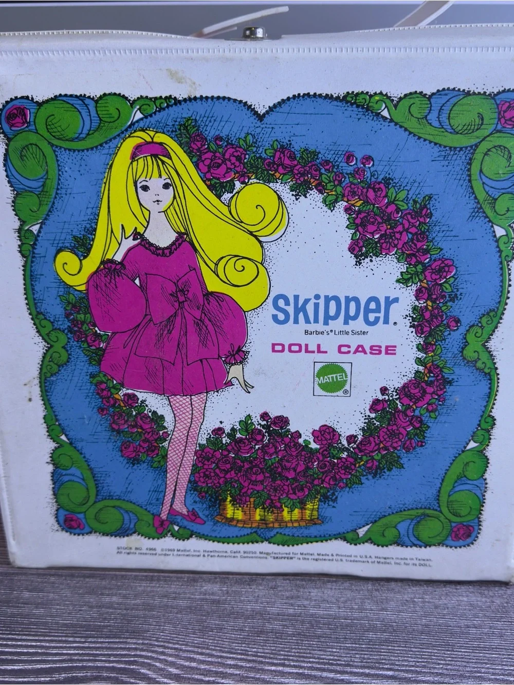 Vintage 1969 Mattel Skipper Doll Case Empty Pink White Handle Cracked